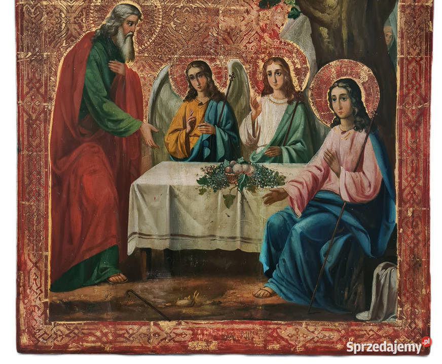 Ikona Święta Trójca Starego Testamentu XIXw 0149 Malarstwo mazowieckie sprzedam