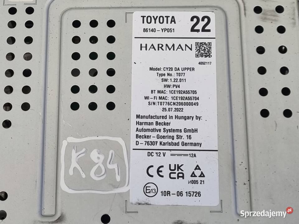 Toyota Yaris IV EKRAN NAWIGACJI Monitor osobowe Rudka