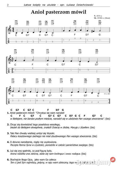 Kolędy na ukulele nuty tabulatura akordy słowa