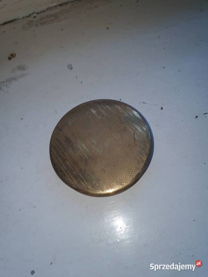 Stara mosiężna puderniczka antyk z lusterkiem i Warszawa