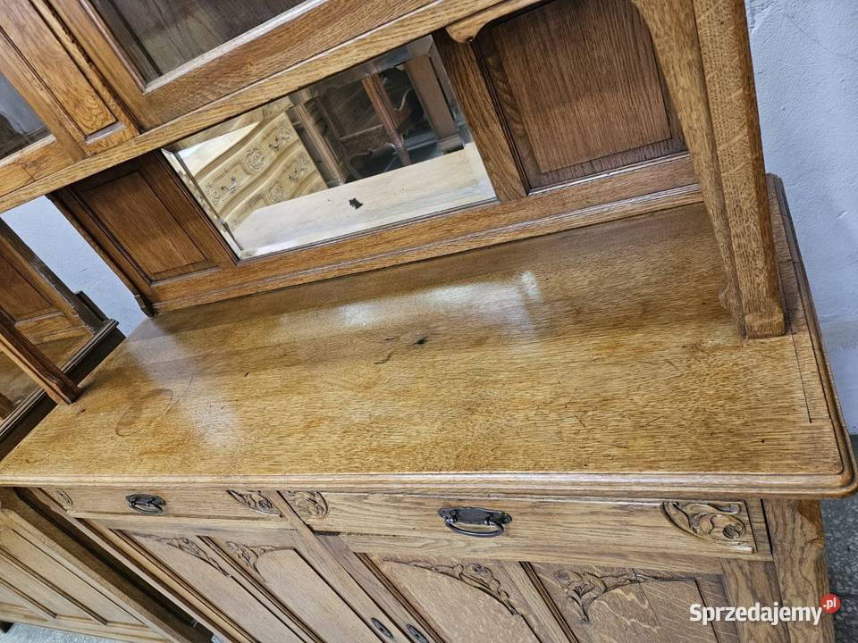 Dwa stare dębowe kredensy secesyjne z Francji małopolskie