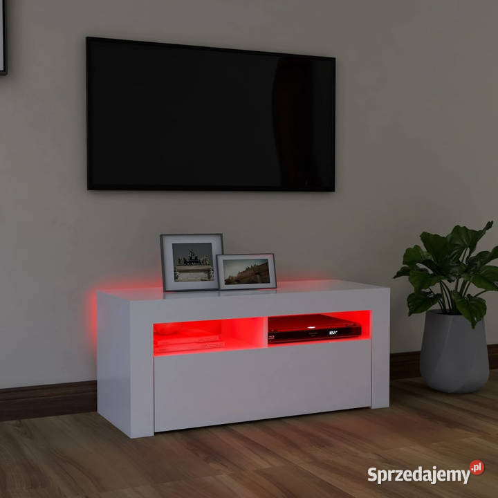 Szafka pod TV z oświetleniem LED biała 90x35x40 Warszawa