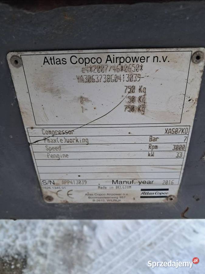 Sprężarka śrubowa Atlas Copco XAS 87 Łagów