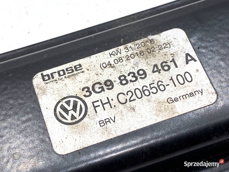 PODNOŚNIK SZYBY LEWY TYŁ VW PASSAT B8 3G9839461A Części samochodowe