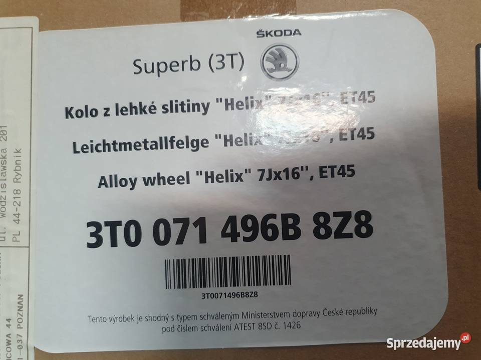 Felga aluminiowa Superb 3T0071496B sprzedam