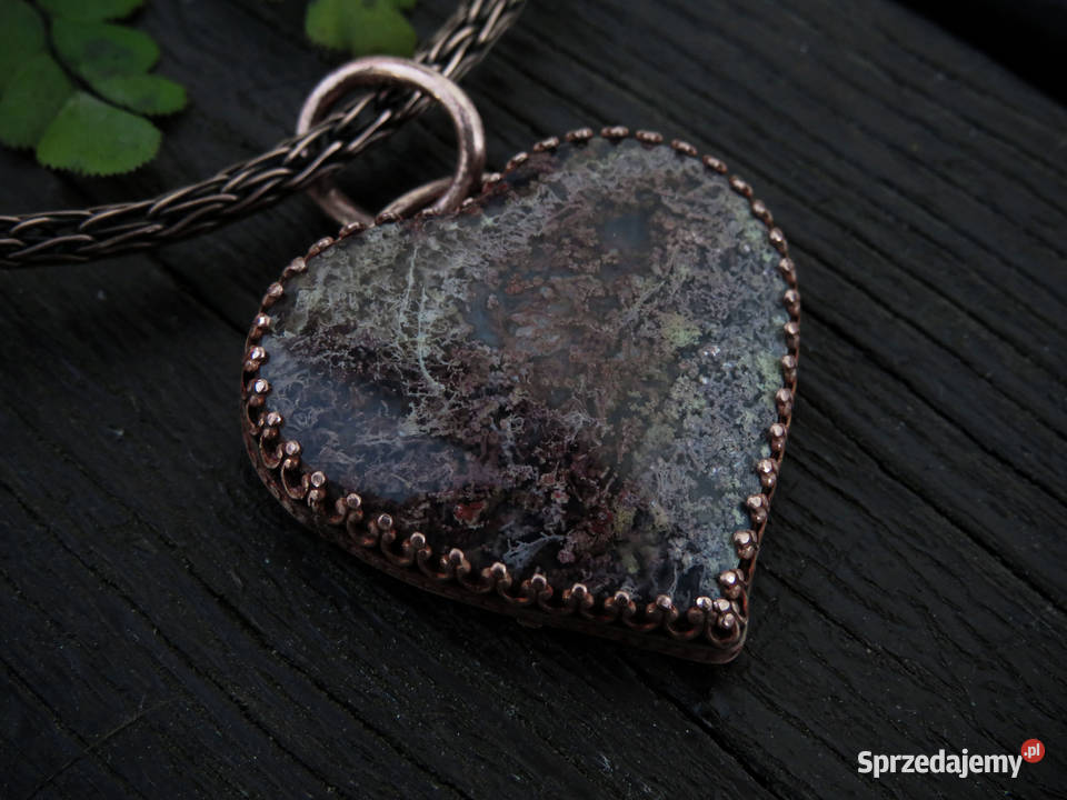 Miedziany wisiorek z agatem indonezyjskim serce sprzedam