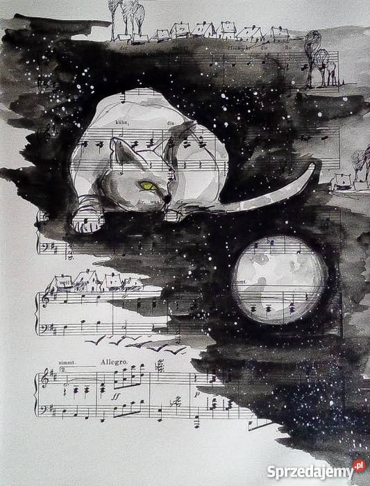 POLOWANIE NA KSIĘŻYC akwarela artystki ALaube Katowice