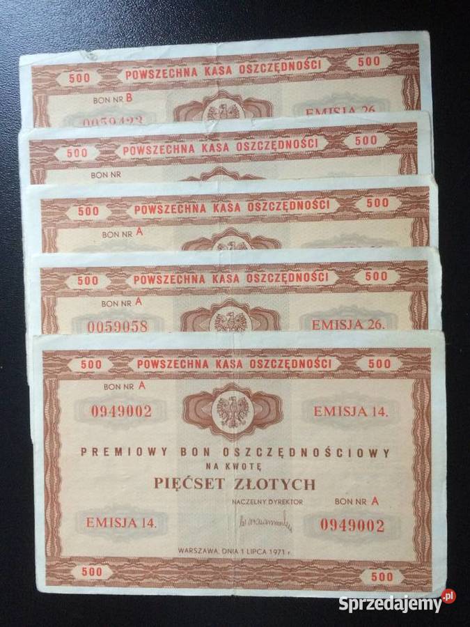 236 Pięć Bonów Oszczędnościowych 500 Szczecin sprzedam