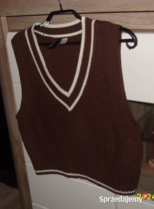 Wełniana Czekoladowo Kremowa kamizelka HM r S wielkopolskie Rawicz