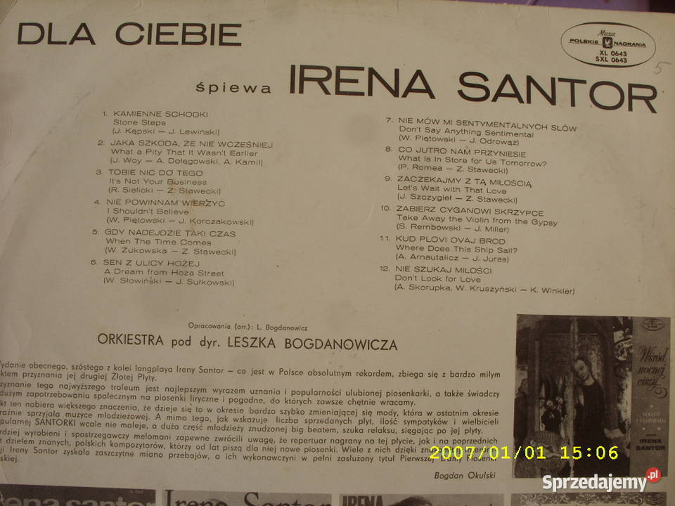 LP Pop IRENA SANTOR5 plyt winylowych Wołów