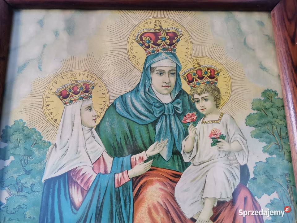 Stary duży przedwojenny obraz oleodruk Święta śląskie Katowice