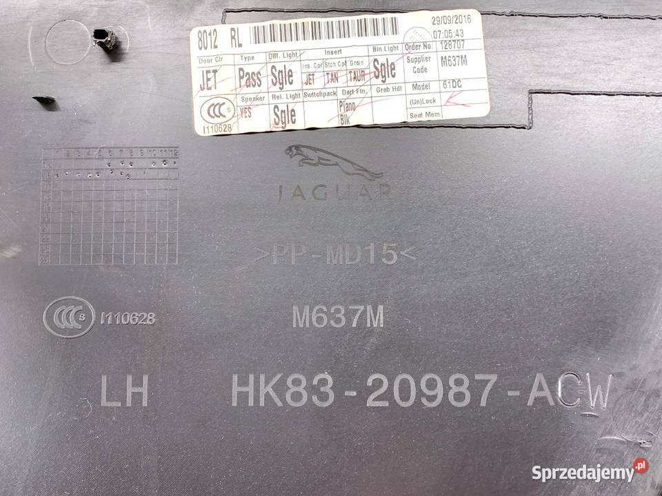 BOCZEK DRZWI LEWY TYŁ JAGUAR FPACE SUV TAPICERKA podkarpackie