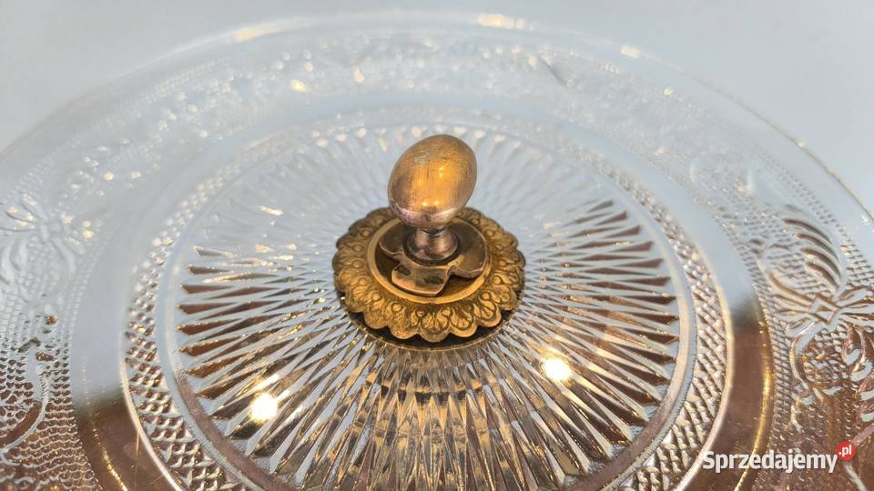 Piękna mosiężna patera z kryształowym szkłem Antyki Łódź sprzedam