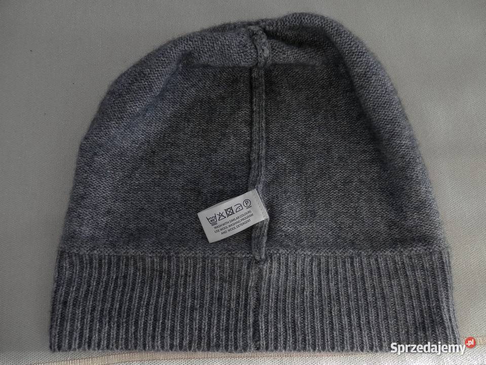 Czapka Męska Wełniana Wełna Wiskoza Szara Beanie Łomża