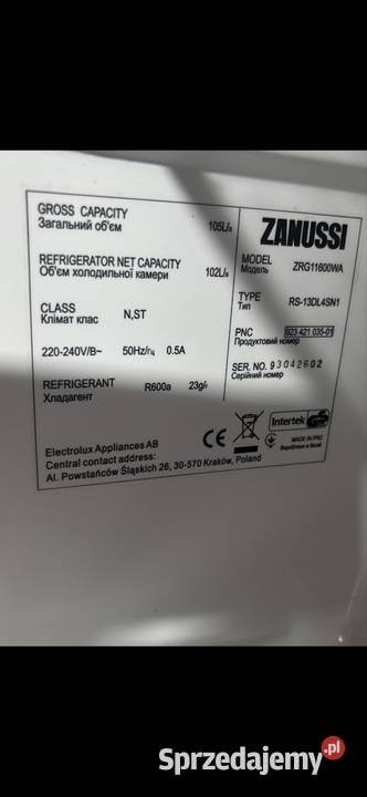 ZANUSSI ZRG11600WA lodówka Wrocław