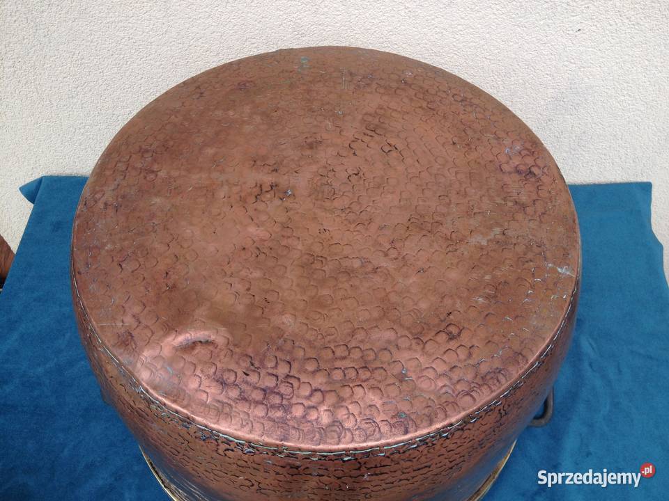 Duży miedziany kocioł poj 45 litrów sygnowany mazowieckie Warszawa