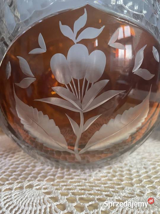 Krysztalowy wazon ikebana Grawerowana na kwiaty Jelenia Góra