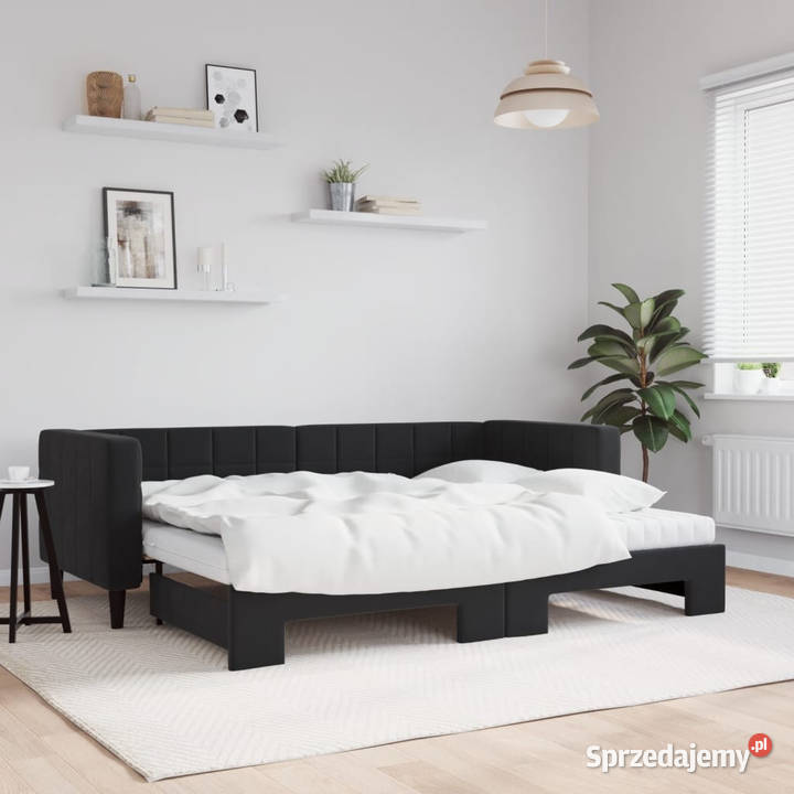 Sofa rozsuwana z materacami czarna aksamit Warszawa
