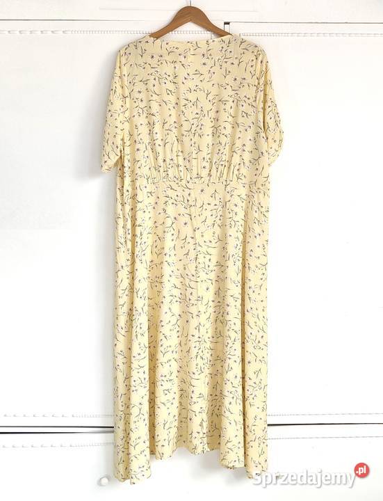 Maślana sukienka HM 50 5XL kwiaty midi tea dress Moda i Styl Szczecin