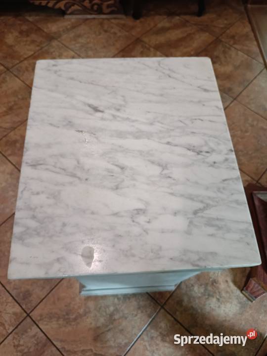 Stara szafka stolik z litego drewna z marmurowym 78cm Lipno