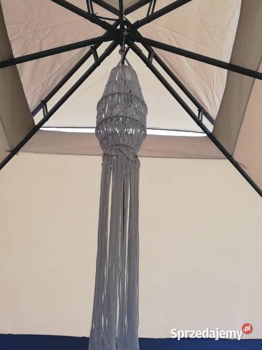 Białoszary lampion wiszący lampa abażur makrama