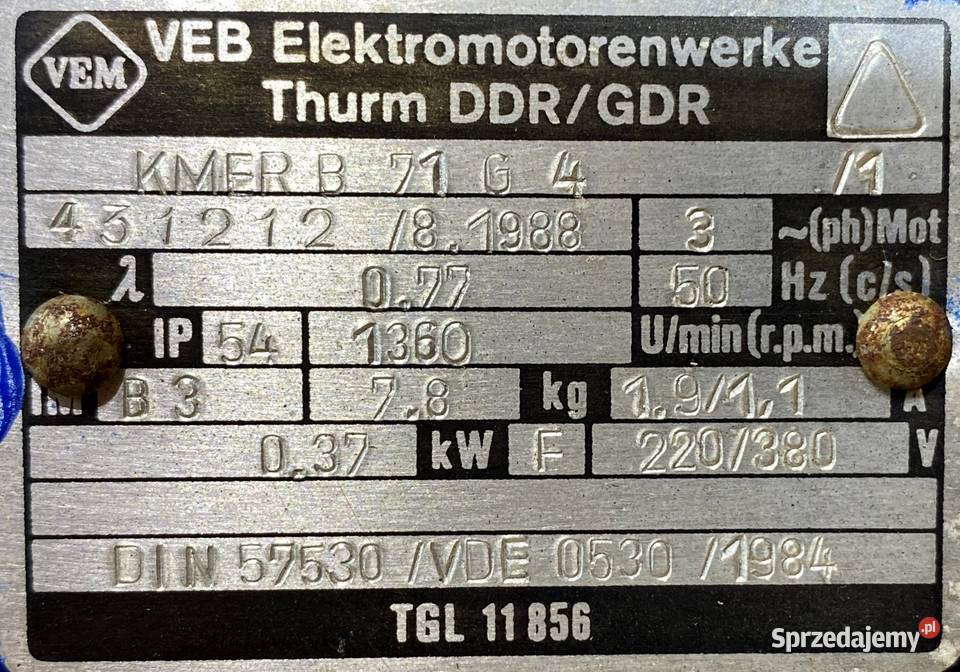 silnik elektryczny 037kW 1360obr 3fazowy VEM Pigża