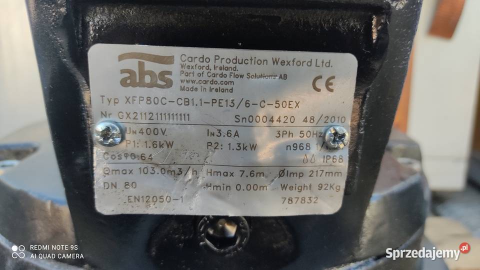 Zatapialna Pompa gurnicza Sulzer ABS XFP80C 16 Nowy Tomyśl