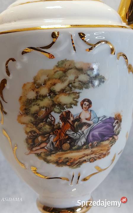 Kobaltowa Lampa Scenka Zakochana Barokowa Para Porcelana i szkło