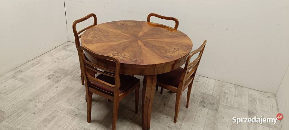 stary okrągły stół art deco orzech lata 60te łódzkie Radomsko