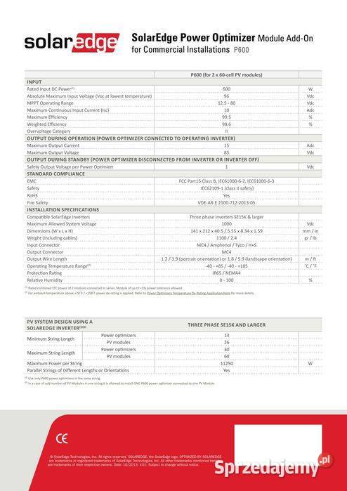 Optymalizator mocy SolarEdge P6004RM4MRL małopolskie