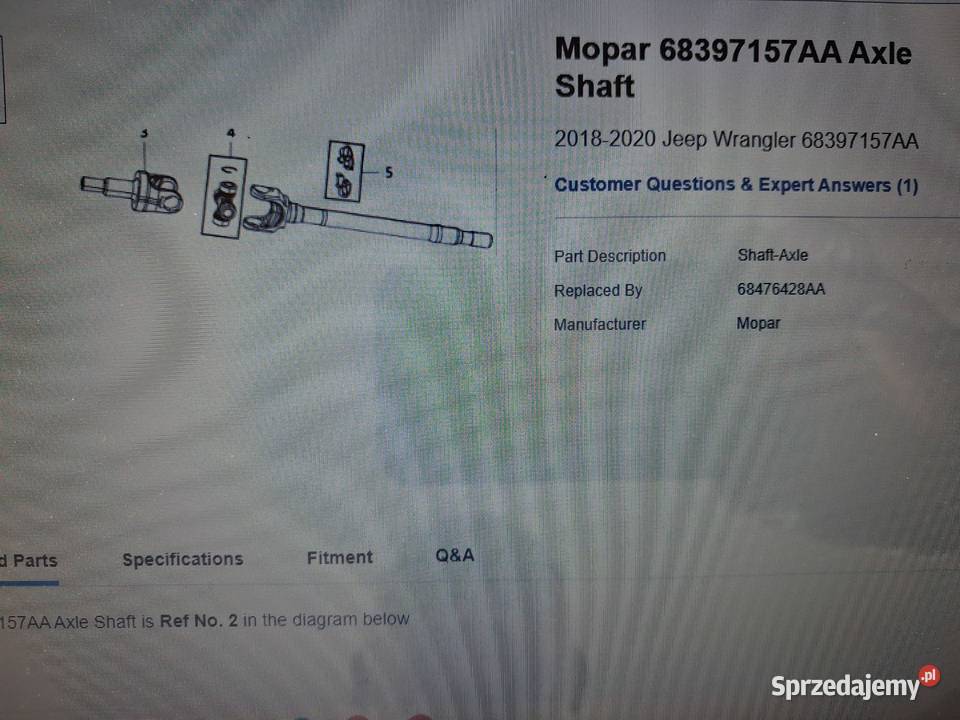 Półoś prawa jeep wrangler jl 2018 gladiator 20 osobowe Sierakowice sprzedam