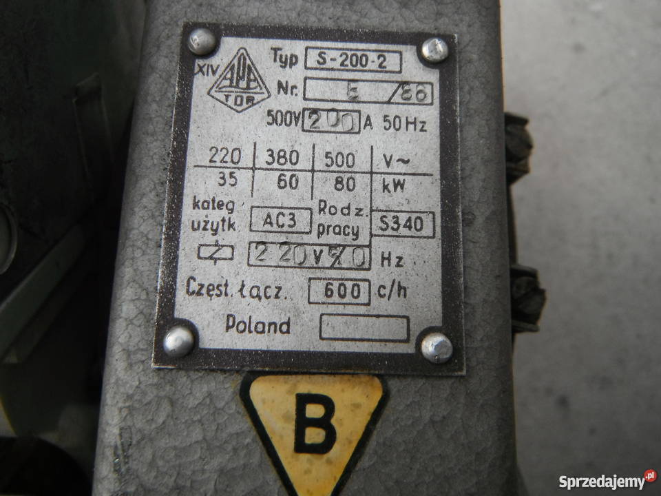 S2002 STYCZNIK 200A cewka 220V 50Hz Nowy Apator Barak