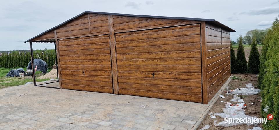 Duży Garaż Blaszany ZŁOTY DĄBDREWNOPODOBNY blacha Sanok