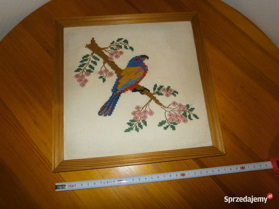 Obraz haftowany w ramie 27x27 rękodzieło vintage Łódź
