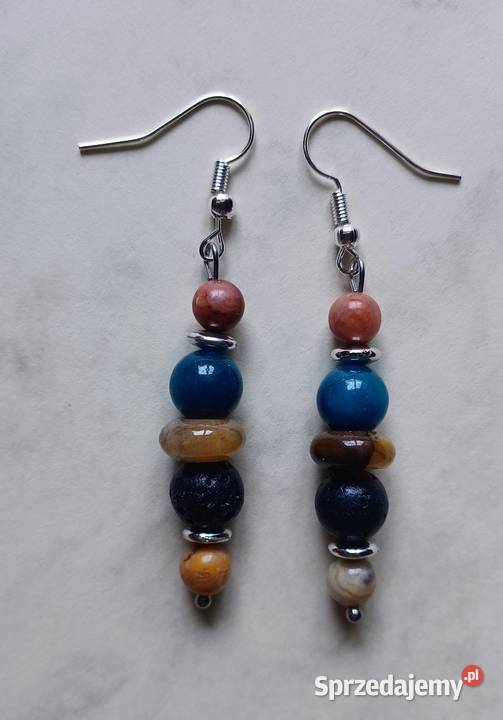 Kolczyki ręcznie robione kamienie mix