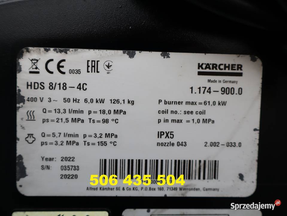Myjka Ciśnieniowa Karcher HDS 818 4CX 2022 180