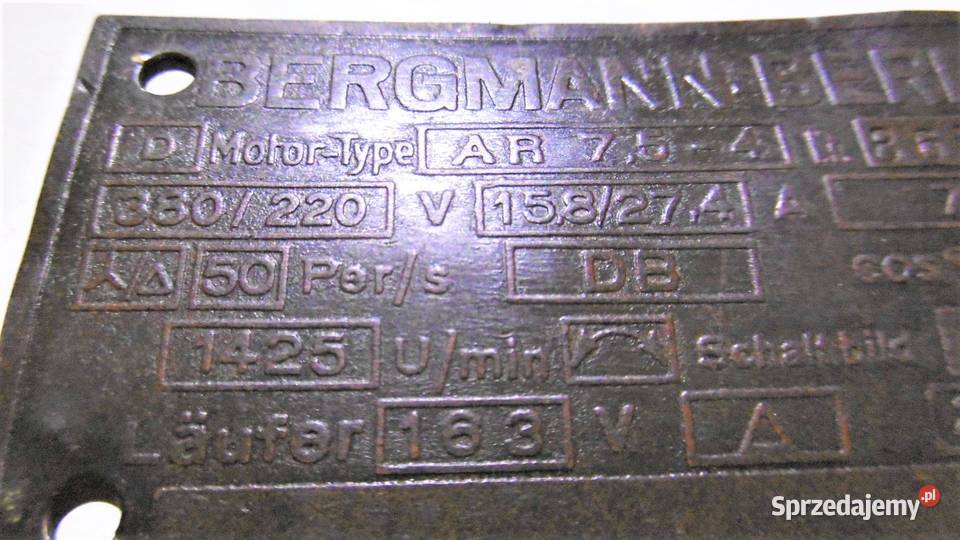 tablliczka znamionowa BERGMANN BERLIN Namysłów sprzedam