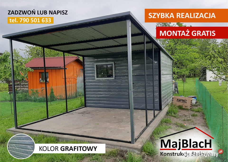 Grafitowy Garaż Blaszany Schowek Ogrodowy Garaże wielkopolskie Międzychód
