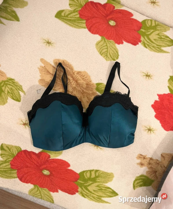 Czarnoniebieski biustonosz z koronką UK 36DD EU Łódź