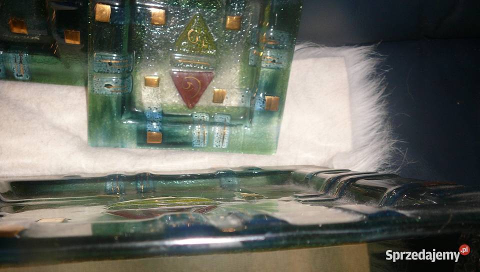 Zestaw talerzy 61 artystyczne kolorowe szkło Wrocław