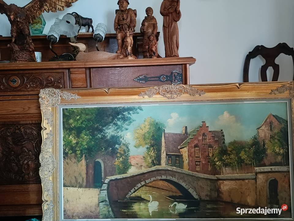 Stary duży obraz na płótnie z pięknej pałacowej Lipno