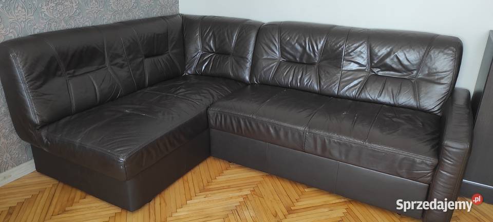 Brązowa skórzana kanapa narożna z funkcją spania Radom