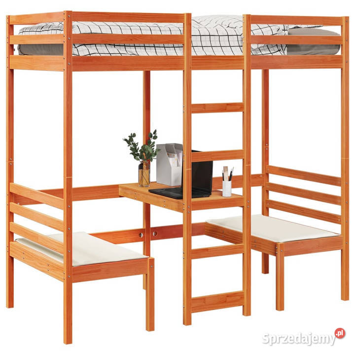 Łóżko na antresoli z biurkiem i krzesłami brąz 82cm sprzedam