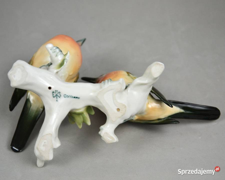 Para ptaszków na gałązce sygnowana Karl Ens Bronisze