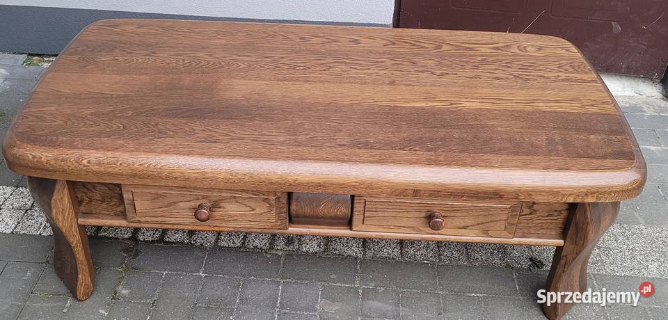 Ława dębowa z szufladami i grubym blatem Zamość