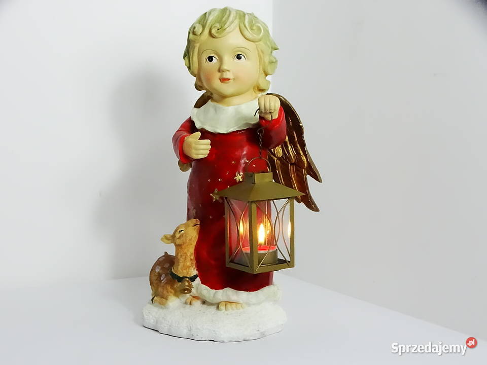 Figurka świąteczna Anioł z latarenką i sarenką lubelskie Biłgoraj