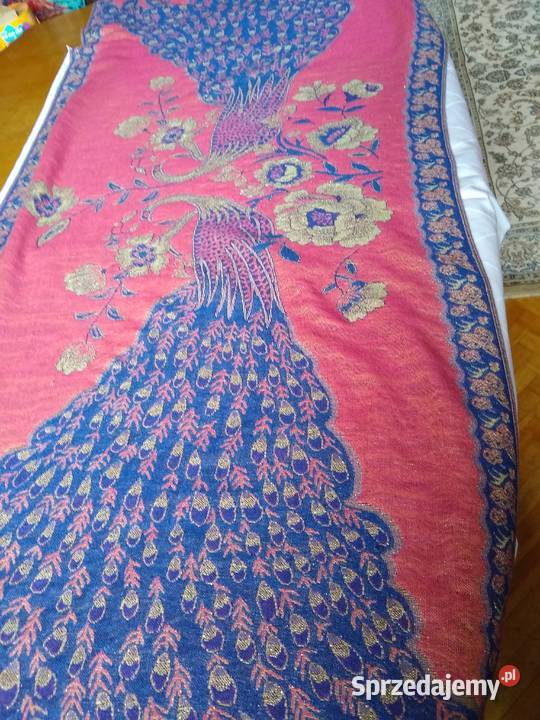 Szal192x68 w pawie złota nitka Miłobądz