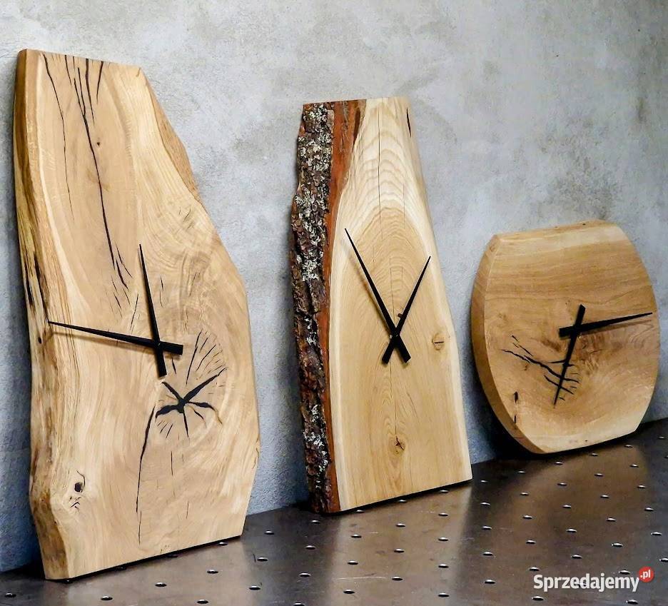 Zegar na ścianę wiszący duży loft naturalny dąb