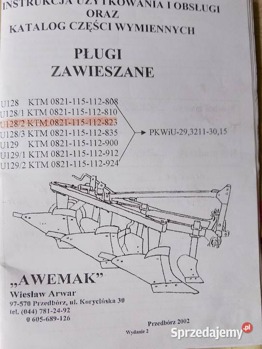 pług zawieszany 4o skibowy U1282 Awemak I Tomaszów Mazowiecki