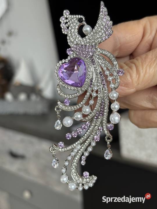 Broszka piękny ptak feniks odcienie lila Biżuteria Kraków